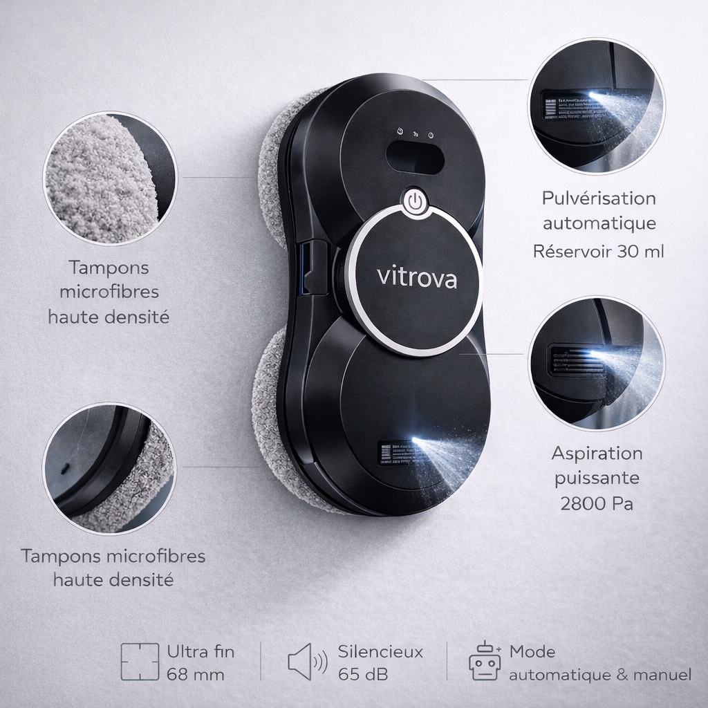 Robot lave-vitres automatique Vitrova nettoyage sans effort avec pulvérisation intégrée