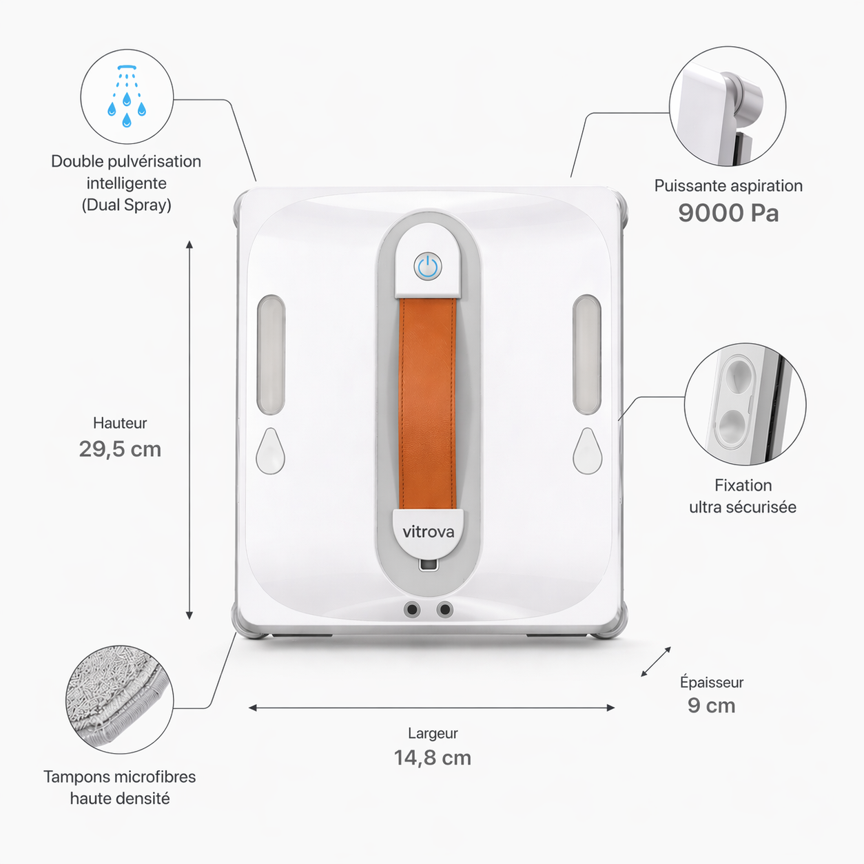 Robot lave-vitres intelligent Vitrova Double pulvérisation haute performance