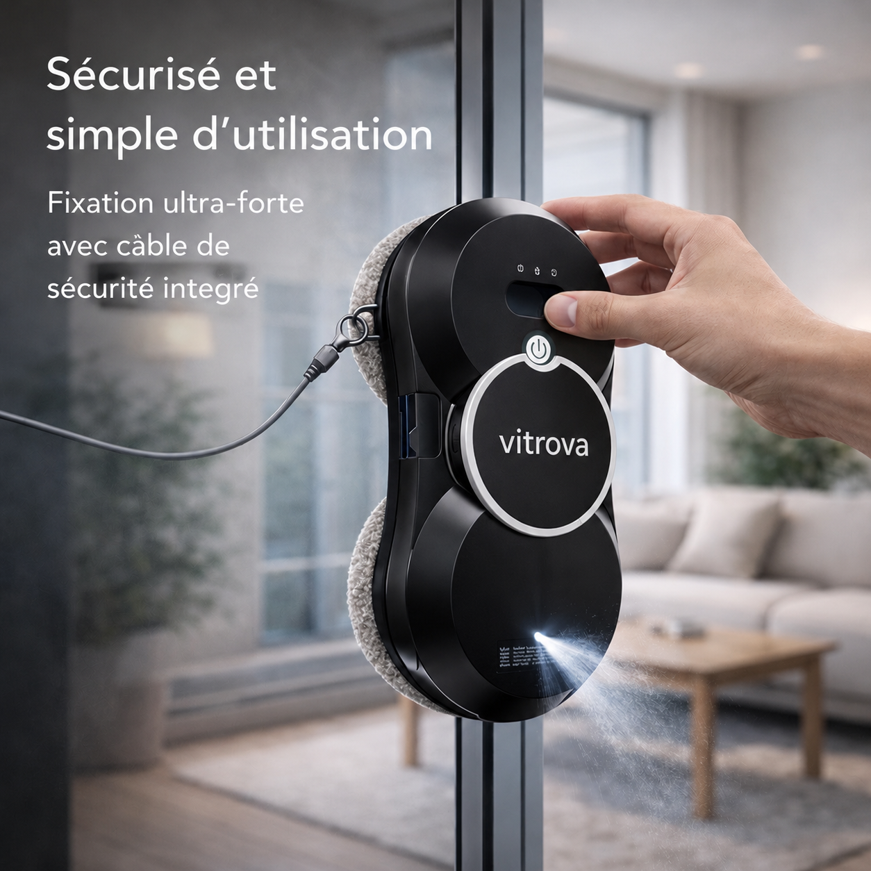 Robot lave-vitres automatique Vitrova nettoyage sans effort avec pulvérisation intégrée